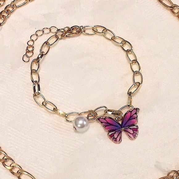3 Piece Gold Butterfly Necklace, Anklet & Bracelet - Picture 3 of 4